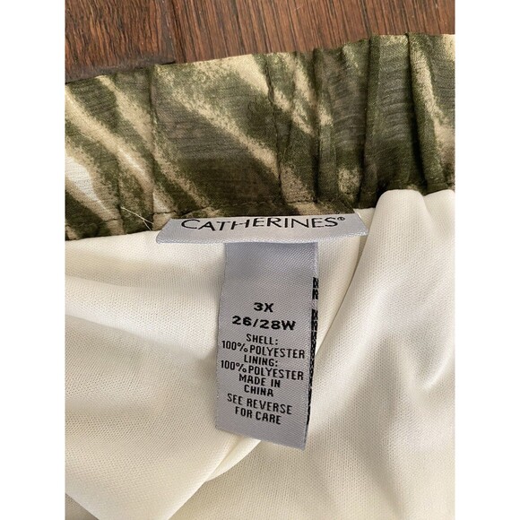 Catherines Women's Size 3X Green Pattern Print Side Split Chiffon Maxi Skirt - Picture 6 of 8